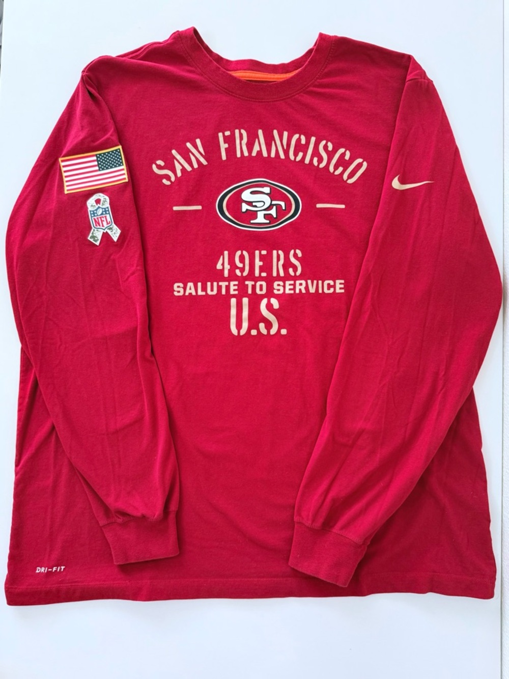 Nike NFL 2019 San Francisco 49ers Salute to Service Long Sleeve Red Shirt 2XL